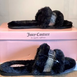 Juicy Contour black furry slippers